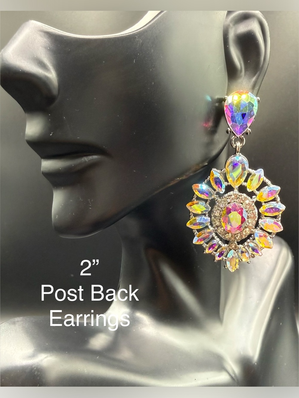 Iridescent Rhinestone Sunburst Statement Earrings